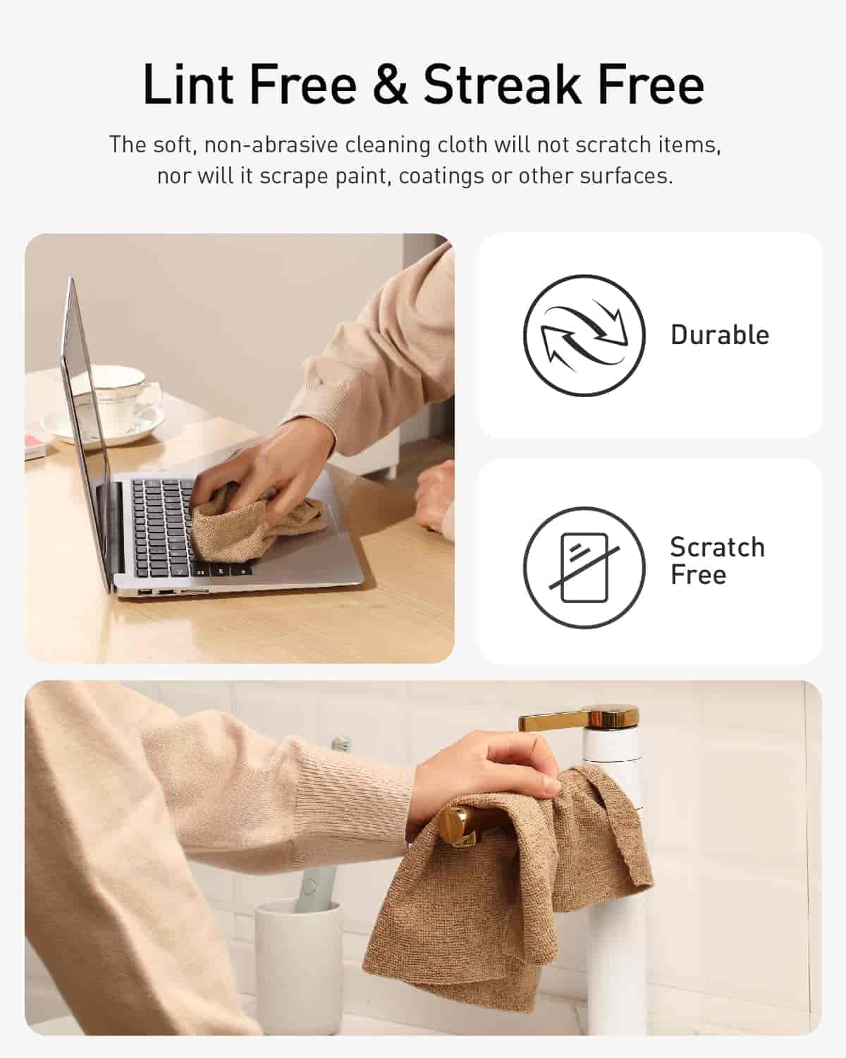 75 Pack Reusable Tear-Away Microfiber Cleaning Cloths Roll - Washable & Absorbent Kitchen Dish Towels (12"x12", Tan)