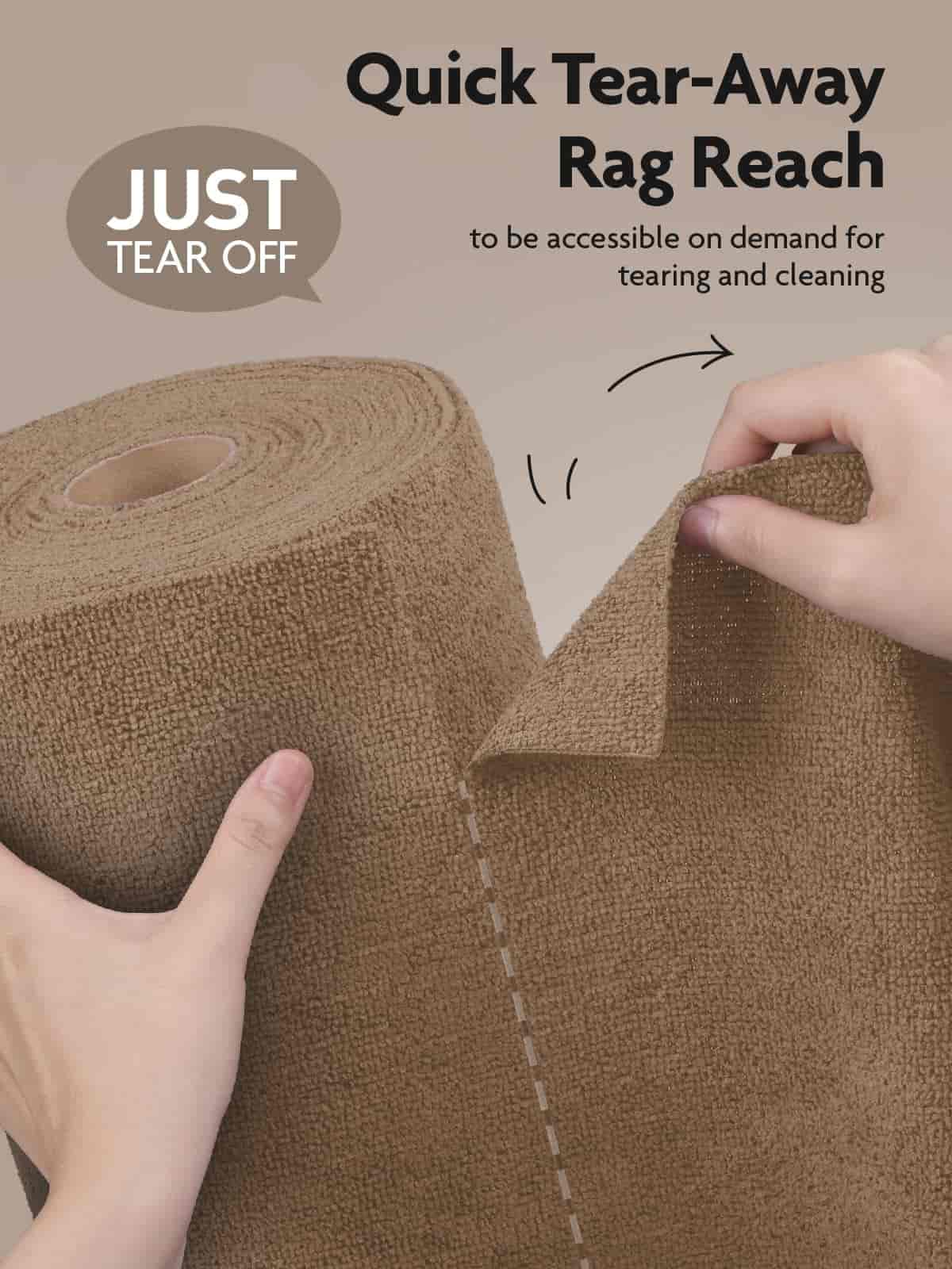 75 Pack Reusable Tear-Away Microfiber Cleaning Cloths Roll - Washable & Absorbent Kitchen Dish Towels (12"x12", Tan)
