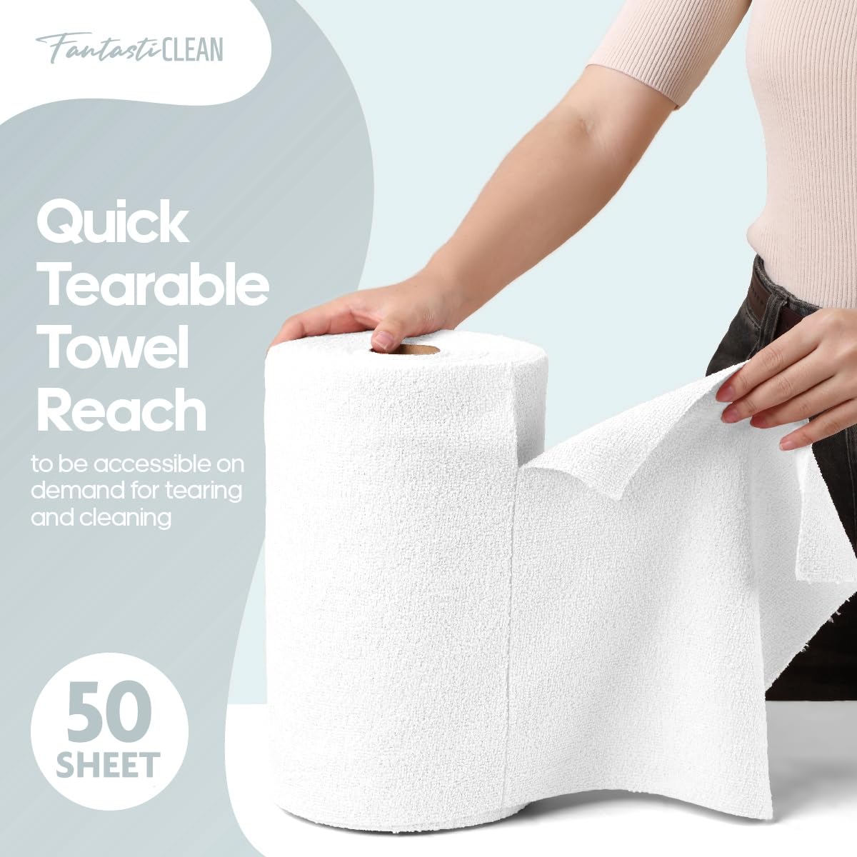 Washable 50 Pack 175gsm Microfiber Rag Cleaning Cloth Tear Away Microfiber Roll Cleaning Towels for Home, Car (White)