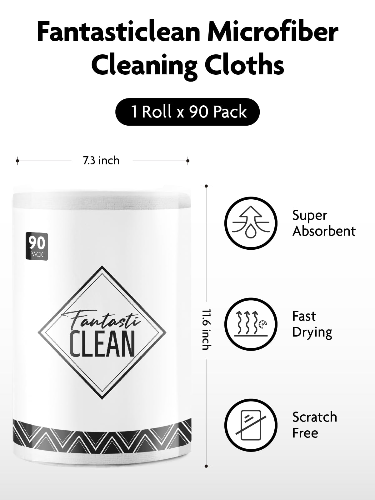 90 Pack Microfiber on a Roll Tear-Away Cleaning Towels, Reusable and Washable Cloths, for Car(White)