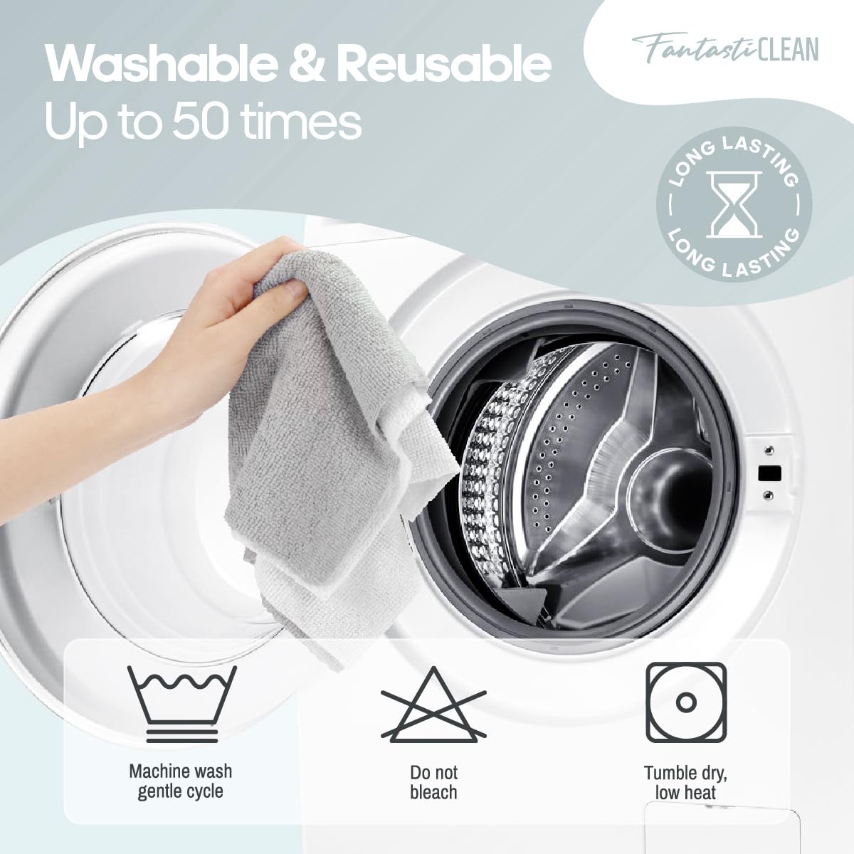 Washable 50 Pack 175gsm Microfiber Rag Cleaning Cloth Tear Away Microfiber Roll Cleaning Towels for Home, Car (White)