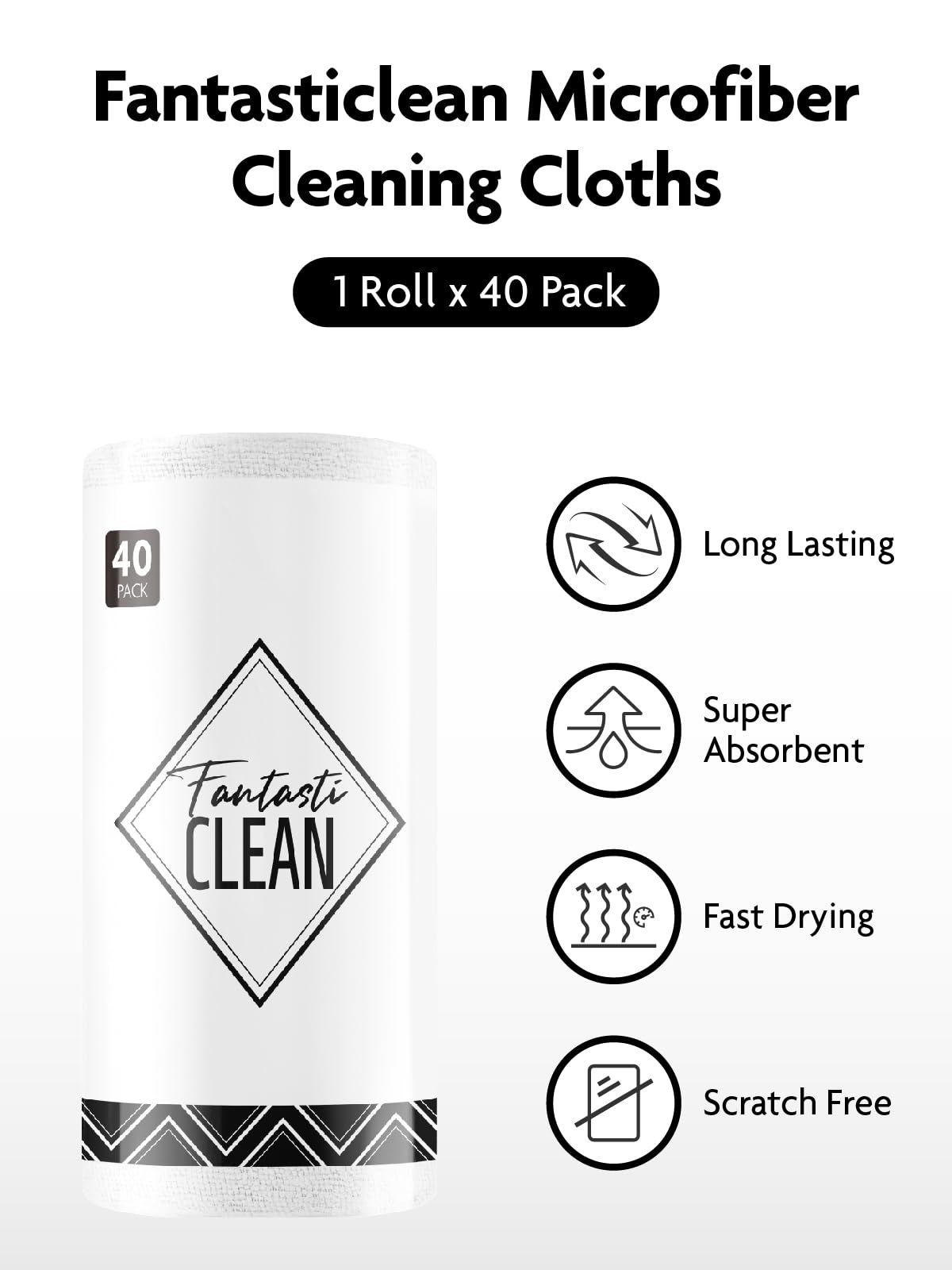40 Pack Microfiber on a Roll Tear-Away Cleaning Towels, Reusable and Washable Cloths, for Car, House