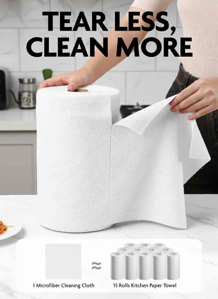 Easy Tear-Away Microfiber Cleaning Roll (675-Pack) - Satisfying, Washable & Reusable - 12"x12"(White)