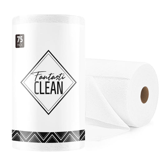 Easy Tear-Away Microfiber Cleaning Roll (75-Pack) - Satisfying, Washable & Reusable - 12"x12" (White)