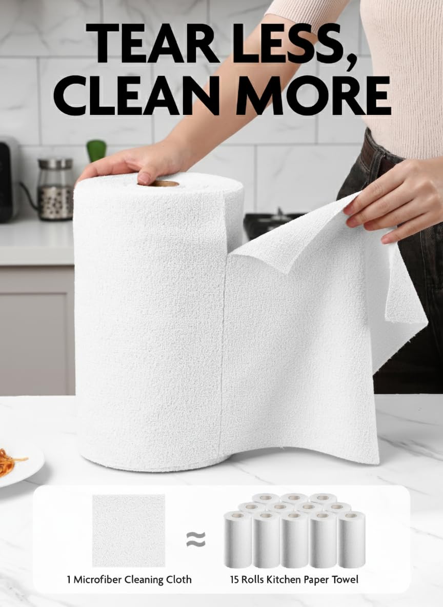 Microfiber Cleaning Cloth Rolls -150 Pack, Tear Away Microfiber Towels, 12" x 12"(White and Dimgray)