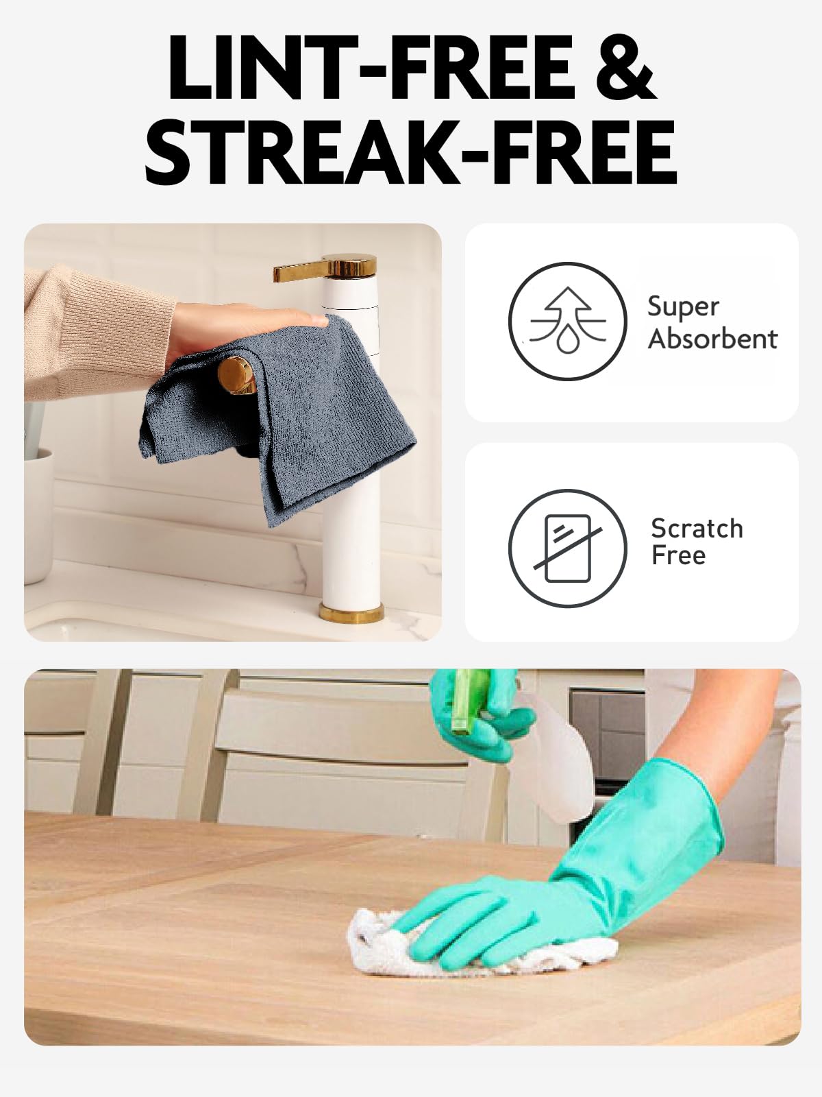 Microfiber Cleaning Cloth Rolls -150 Pack, Tear Away Microfiber Towels, 12" x 12"(White and Dimgray)