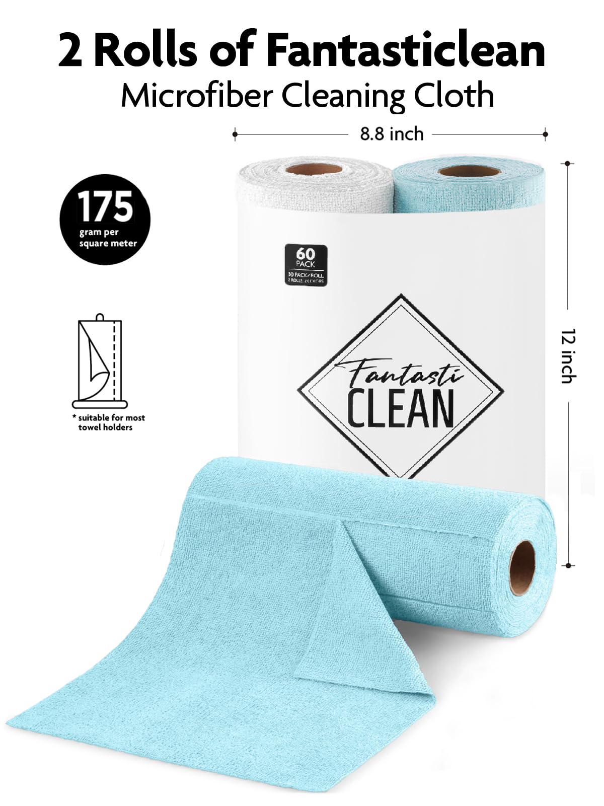 2-in-1 Eco-Roll Set | 60 Reusable Tear-Away Towels - White & Blue