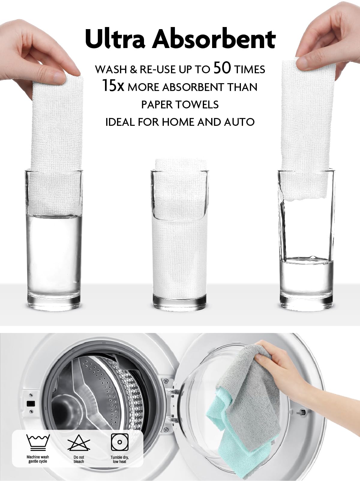 2-in-1 Eco-Roll Set | 60 Reusable Tear-Away Towels - White & Blue