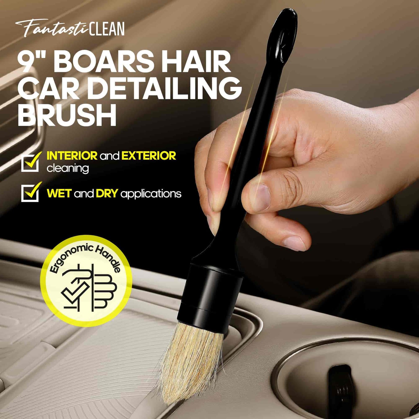9-Piece Car Interior Detailing Brush Set - Leather & Upholstery Care Kit